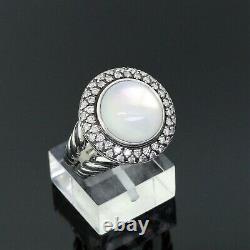 David Yurman 925 Sterling Silver Diamond 14mm Moonstone Round Cerise Ring Size 7