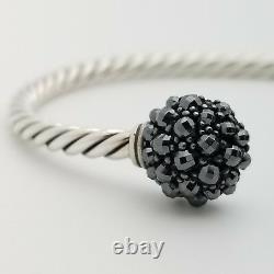 David Yurman Sterling Silver 3.5'mm Osetra Cable Berries Hematite Cuff Bracelet