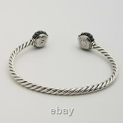 David Yurman Sterling Silver 3.5'mm Osetra Cable Berries Hematite Cuff Bracelet