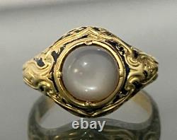 Early Victorian 18K Solid Yellow Gold & Moonstone Ring C1846 Size S 9 1/8