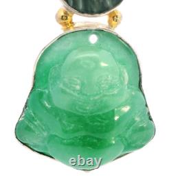 Epidote & Jadeite Buddha 925 Sterling Silver Pendant