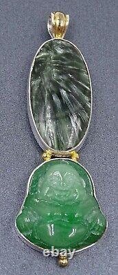 Epidote & Jadeite Buddha 925 Sterling Silver Pendant