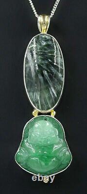 Epidote & Jadeite Buddha 925 Sterling Silver Pendant