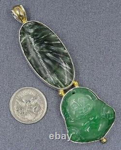 Epidote & Jadeite Buddha 925 Sterling Silver Pendant