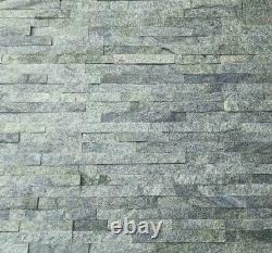 GREY / OLIVE QUARTZ Split Face Stone Wall Cladding Mosaic Tile Tiles SPARKLE
