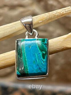 Genuine Malachite in Crysocolla 925 Solid Sterling Silver Pendant 25mm