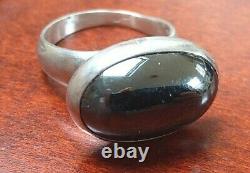 Georg Jensen Denmark Vintage Modernist Sterling Silver & Hematite Big Ring #123B