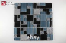 Glass Mosaic Marbled Mosaic Tiles Black Blue Grey 1 M ² New 8mm