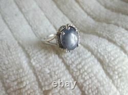 Gorgeous 14K White Gold Natural Blue/Gray Cabochon Sapphire Ring Size 7