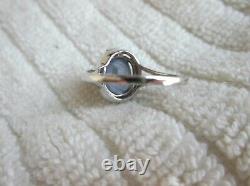 Gorgeous 14K White Gold Natural Blue/Gray Cabochon Sapphire Ring Size 7
