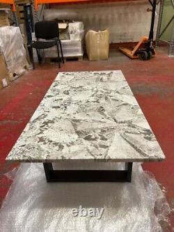 Granite Natural Stone Coffee Table, Handcrafted, Steel Square Industrial Legs