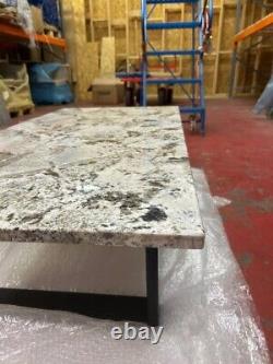 Granite Natural Stone Coffee Table, Handcrafted, Steel Square Industrial Legs
