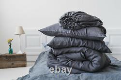 Graphite Gray Pure Natural Stone Washed Linen Bed Set Duvet Cover With Pillows