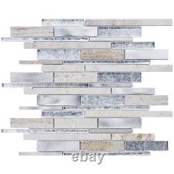 Gray Quartzite Stone Aluminum Metallic Foiled Glass Mosaic Tile Wall Backsplash