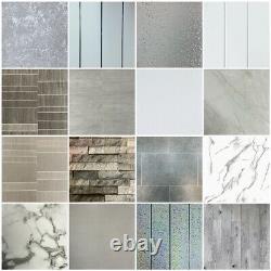 Grey Bathroom Cladding 8mm White Ceiling Panels Tile Effect PVC Shower Wet Wall