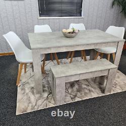 Grey Dining Table With 4 Tulip Chairs And A Bench White Grey Kitchen Set Of 4