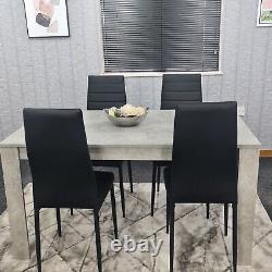 Grey Dining Table and 4 Chairs Wood Stone Grey Effect Kitchen Dining Set for 4
