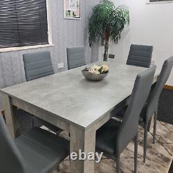 Grey Dining Table and 6 chairs wood stone grey effect kitchen dining set for 6