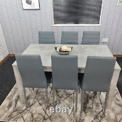 Grey Dining Table and 6 chairs wood stone grey effect kitchen dining set for 6