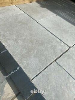 Grey Limestone Paving Honed and Brushed India patio slabs SAWN edge