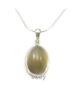 Grey Moonstone Necklace Gray Oval Sterling Silver Snake Chain Pendant 20
