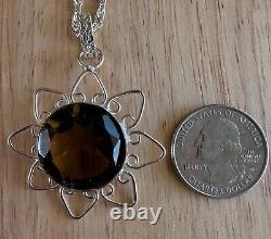 Handmade Large ¾ Wide Smoky Quartz Stone Sterling Silver Pendant Necklace