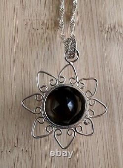 Handmade Large ¾ Wide Smoky Quartz Stone Sterling Silver Pendant Necklace