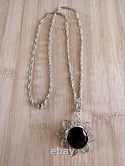 Handmade Large ¾ Wide Smoky Quartz Stone Sterling Silver Pendant Necklace