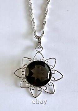 Handmade Large ¾ Wide Smoky Quartz Stone Sterling Silver Pendant Necklace