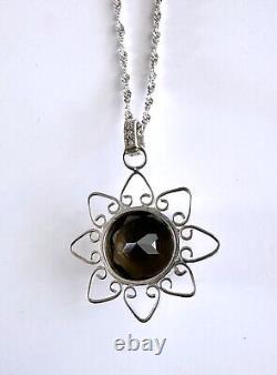 Handmade Large ¾ Wide Smoky Quartz Stone Sterling Silver Pendant Necklace