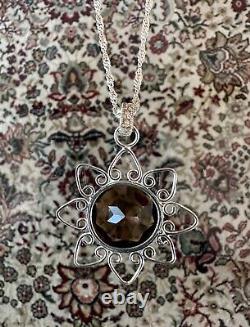 Handmade Large ¾ Wide Smoky Quartz Stone Sterling Silver Pendant Necklace