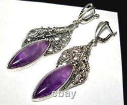 Handmade Natural Amethyst gemstone Earrings, Sterling silver 925