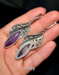 Handmade Natural Amethyst gemstone Earrings, Sterling silver 925