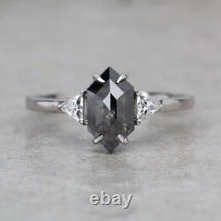 Hexagon Shape Diamond Ring Salt & Pepper Loose Diamond Ring For Wedding Gift