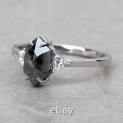 Hexagon Shape Diamond Ring Salt & Pepper Loose Diamond Ring For Wedding Gift