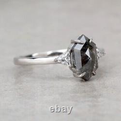 Hexagon Shape Diamond Ring Salt & Pepper Loose Diamond Ring For Wedding Gift