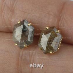 Hexagon Shape Salt Pepper Diamond Stud Earrings Solid 14K Yellow Gold Jewelry