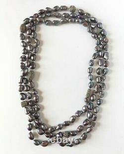 JUDITH JACK 925 Sterling Silver Marcasite Genuine Grey FW Pearl 64 Necklace