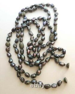 JUDITH JACK 925 Sterling Silver Marcasite Genuine Grey FW Pearl 64 Necklace
