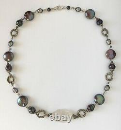 JUDITH JACK 925 Sterling Silver Marcasite Tahitian FW Pearl Grey Quartz Necklace
