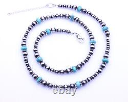 Kingman Arizona Turquoise Graduated Navajo Pearls Sterling Silver Necklace