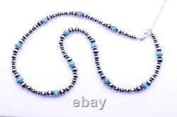 Kingman Arizona Turquoise Graduated Navajo Pearls Sterling Silver Necklace