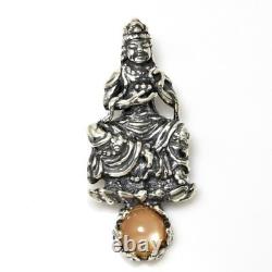 Kwan Yin Pendant solid. 925 Sterling Silver with custom natural gemstone choice US