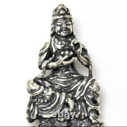 Kwan Yin Pendant solid. 925 Sterling Silver with custom natural gemstone choice US