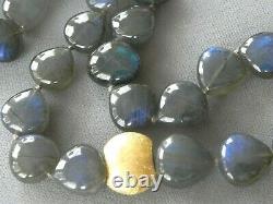 Labradorite 18k 750 Yellow Gold Toggle Clasp 14.5 mm x 14 mm Beads 18 Necklace