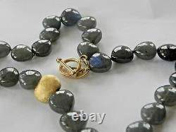 Labradorite 18k 750 Yellow Gold Toggle Clasp 14.5 mm x 14 mm Beads 18 Necklace