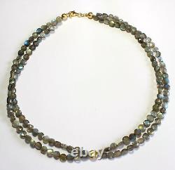Labradorite Necklace Precious Stone Double Row Blue Sheen Jewelry Noble