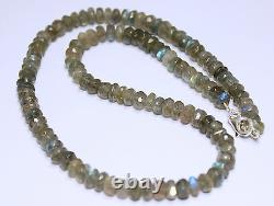 Labradorite Necklace Precious Stone Faceted Grey With Blauschimmer 47 CM