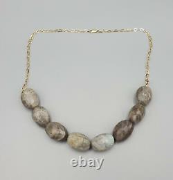 Large Natural Faceted Cut Labradorite Bead Vermeil Sterling Silver Necklace 18
