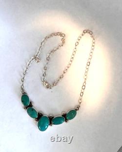 Lg Turquoise chevron chain necklace 925 Sterling silver 5 stone V bar handmade